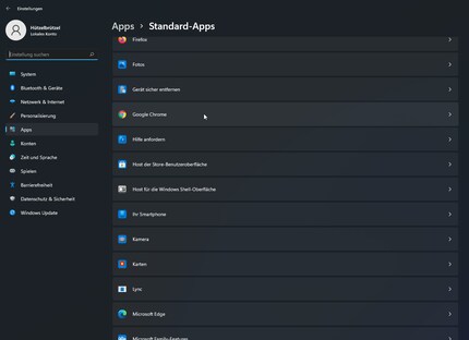 Das Einstellungsmenü der Standard-Apps besteht bei Windows 11 aus einer Ansicht mit sämtlichen Apps anstelle der gewohnten Bereiche.