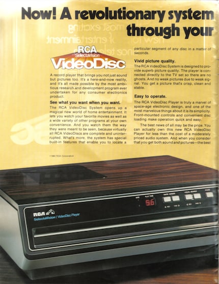 Das beste ist womöglich der Preis. So bewirbt RCA den ersten CED-Player 1981. Quelle: Flickr/Lil_Zebra