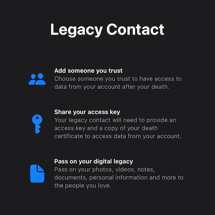 Prima di definire il contatto erede, ti dice chi potrebbe essere la persona e quali dati ottiene.