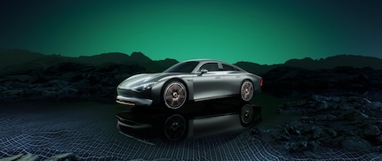 Lo studio della Mercedes EQXX mostra come la silhouette dell'auto sia stata allungata per ottenere una minore resistenza all'aria.