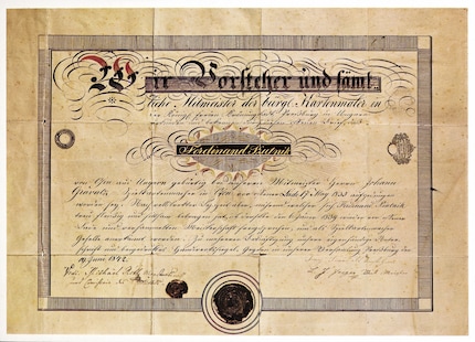Ferdinand Piatniks Gesellenbrief. Bild: Piatnik