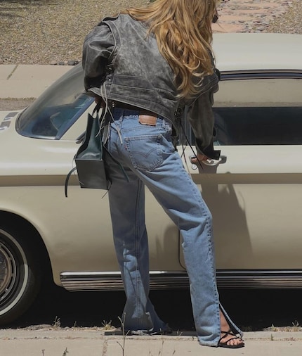 Sporting a destroyed look thanks to puddle pants.