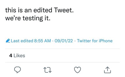 Il primo screenshot di un tweet modificato - le modifiche dovrebbero essere possibili entro 30 minuti dalla pubblicazione.