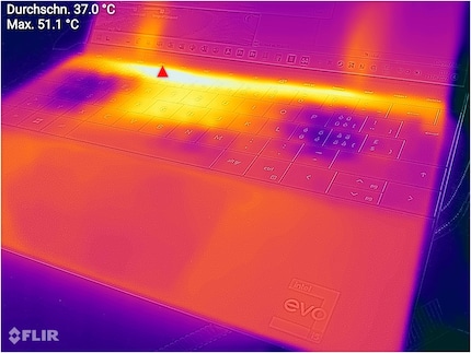 Le boîtier du Dell XPS 13 Plus 9320 Touch atteint une température de 51 °C à l'endroit le plus chaud lorsque le CPU est utilisé en permanence.