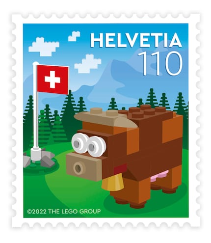 A-Post Briefmarke von Lego mit Kuh.