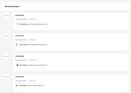 Screenshot of Serinita's reviews of its own products on Galaxus.