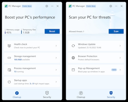 PC Manager di Microsoft offre funzioni di pulizia e sicurezza.