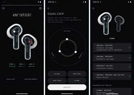 Screenshots of Nothing X, the Ear (Stick) app.