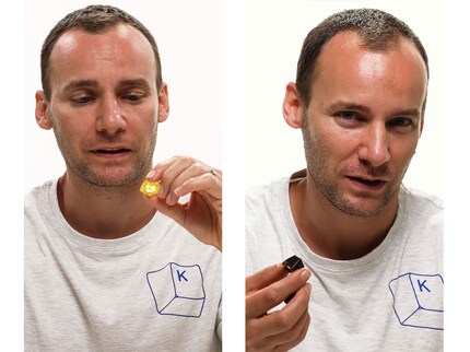 First, the artisan keycap's yellow; next, it’s almost black. Several months passed between the two shoots.