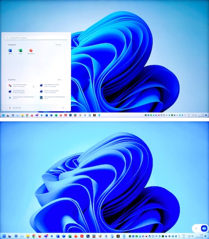 Oben Verbindung mit dem «Remotedesktop» von Windows, unten mit «Easy Connection to Screen». Beide mit 1080p-Auflösung, aber nicht mit gleicher Skalierung (kann nicht beeinflusst werden).