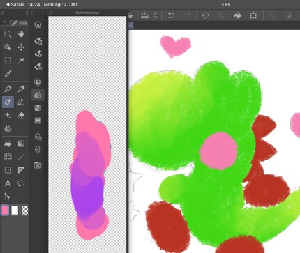 Mit der Farbmischpalette kann ich aus zwei Farben eine neue mischen.