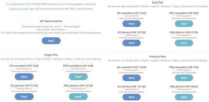 Clip Studio Paint ist in diversen Abos erhältlich.