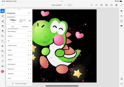Die vielen Pinsel sind authentisch und übersichtlich aufgeteilt.