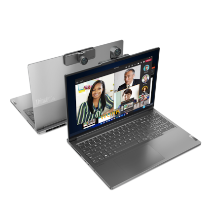 ThinkBook 16p with the Magic Bay 4K webcam, which can be folded down.