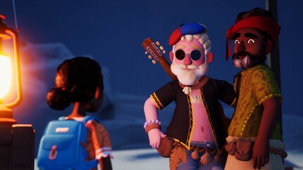 Tchia’s father on the right in the picture gets kidnapped at the beginning of the game.