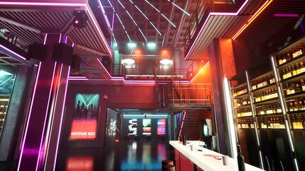 Un nightclub di ispirazione cyberpunk di ArtcoreStudios nel marketplace di Unreal Engine.