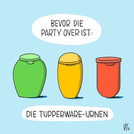 « Avant que la fête ne soit finie : les urnes Tupperware. »