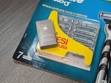 Modern isn’t always better: the tiny packaging of the safety razor blades compared to the plastic competition.
