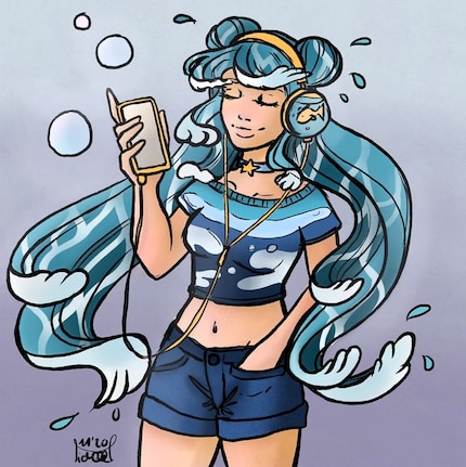 Aus meiner Zeichnung eines Musik hörenden Mädchens soll MiniGPT-4 mir ein Gedicht verfassen.