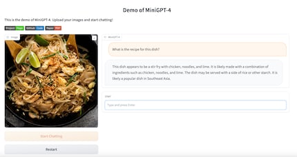 So sieht MiniGPT-4 aus mit meiner Pad Thai-Konversation.