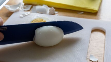 The sulphurous gas in the egg yolk is supposed to artificially age the knob on my keyboard.