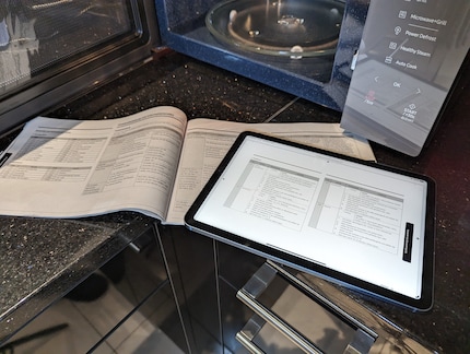 The thick paper manual is just annoying. That’s why I downloaded the 176-page PDF file to my iPad.