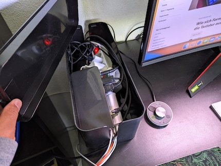The LogiLink box has plenty of room for chargers and cables.