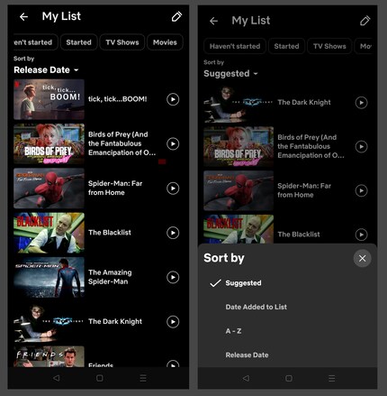 Je peux maintenant trier par date de sortie ou par ordre alphabétique.