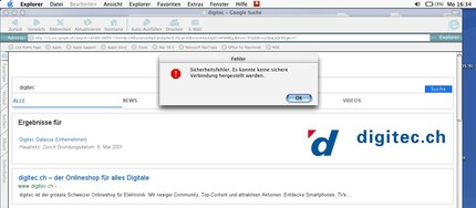 Das Anklicken eines Google-Suchtreffers erzeugt immer einen Sicherheitsfehler.