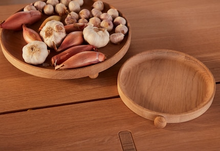 Onions and garlic look tidier – almost elegant – on a platter.