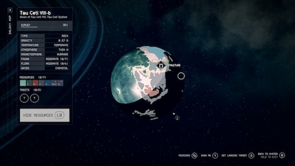 Avant d'atterrir, vous pouvez scanner les planètes pour savoir à peu près à quoi vous attendre. Je suis curieux de voir si la multitude de planètes me motivera à la longue.