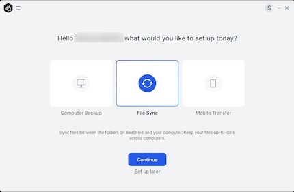 Bei der Ersteinrichtung kannst du zwischen Backup, Dateisychronisierung oder mobilem Transfer auswählen.