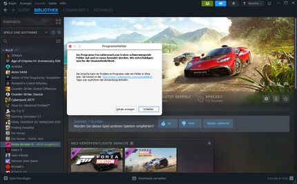 Error message: The Wine translation layer does not seem to work with Forza Horizon.