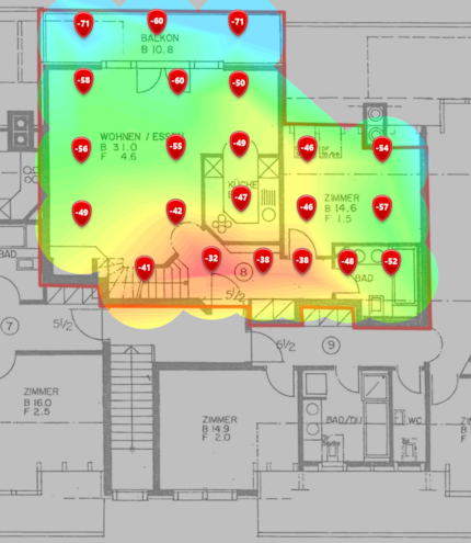 Livello del segnale a 5 GHz nel piano mansardato inferiore.