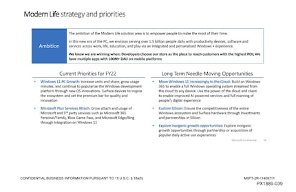 Microsoft's presentation slide with comments on the future of Windows 11.