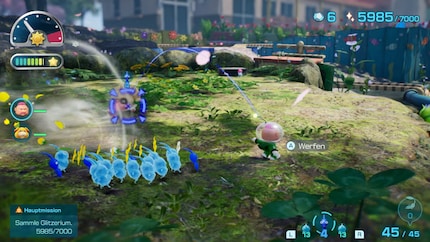 Zoals gebruikelijk in de serierie « Pikmin» heb ik de leiding over een leger Pikmin die ik de realtime gevechten in stuur. 