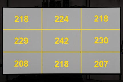 Die Messung der Helligkeit zeigt: Mein Exemplar ist nicht besonders homogen. Werte in Nits.