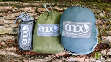 Small pack size, light weight: suspension system, hammock and mosquito net.