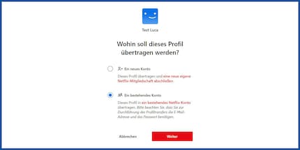 Now you can also transfer an existing Netflix profile to an existing account.