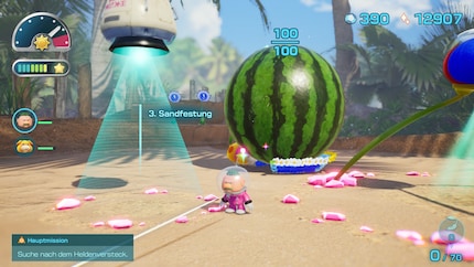 My Pikmin army transporting some loot – a beautiful watermelon.