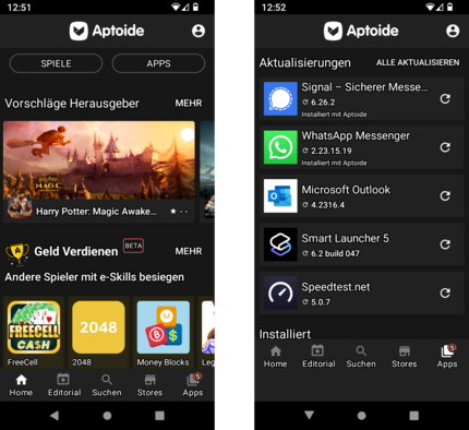 Aptoide gefällt mir als Alternative zum Google Play Store gut. Das Angebot ist gross und mit Root ist auch ein automatisches Aktualisieren der Apps möglich.