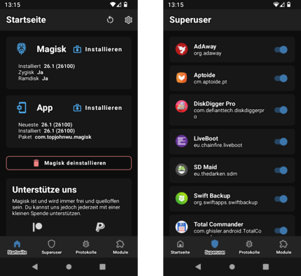 Mit Magisk bestimmst du, welche Apps Root-Zugriff erhalten.