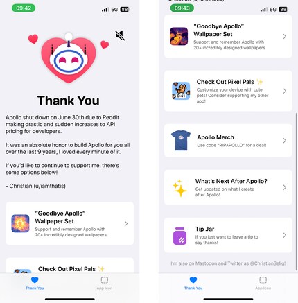 Apps wie Apollo sind offline.