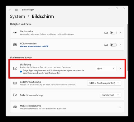 Die Skalierung beeinflusst die Grösse des gesamten Bildinhaltes.