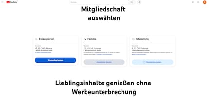 Die Schweizer Preise für YouTube Premium.