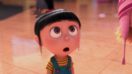 Agnes in the animated film Despicable me, looking at a fluffy unicorn.