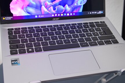 A comparatively small touchpad and an average notebook keyboard.