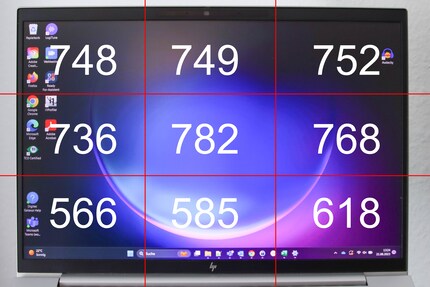 Brightness distribution of the HP Elitebook 840 G9 in nits.