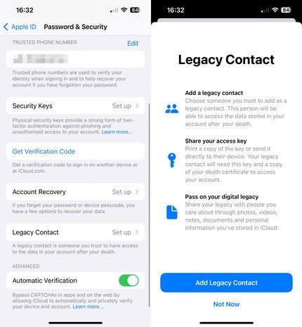 Vous pouvez déterminer quels appareils doivent être accessibles à quel contact légataire. Le menu correspondant s’affiche alors directement.