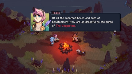 The historian Teaks tells you about important events around the campfire.